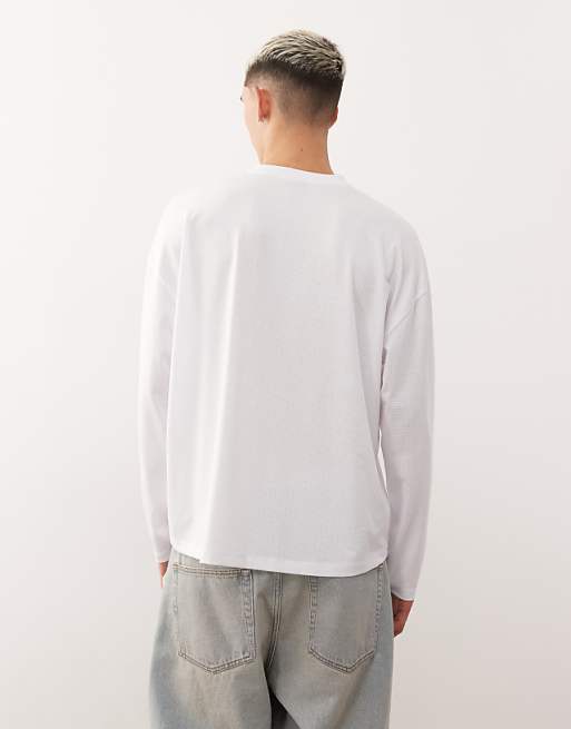 COLLUSION Long Sleeve Airtex Jersey In White