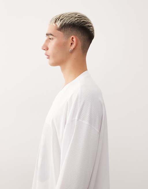 COLLUSION Long Sleeve Airtex Jersey In White
