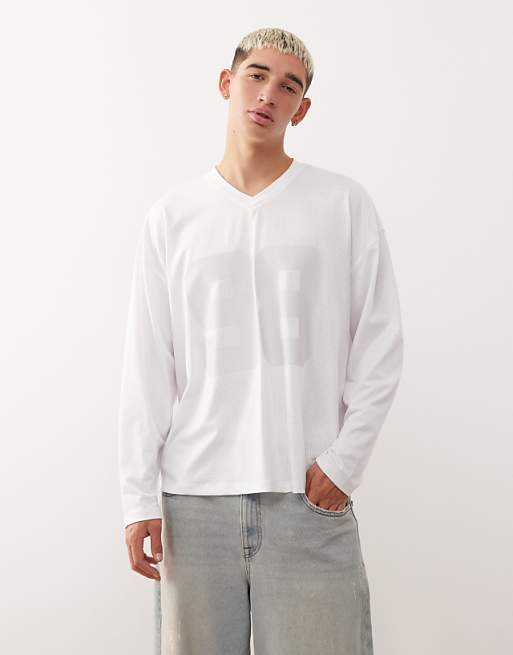 COLLUSION long sleeve airtex jersey in white