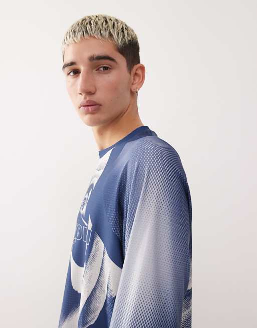 COLLUSION Long Sleeve Football T-shirt In Navy Blue