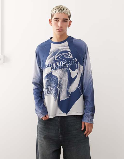 COLLUSION Long sleeve football t-shirt in navy blue