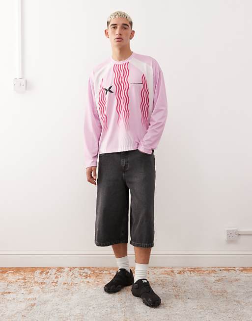 COLLUSION Long Sleeve Football T-shirt In Pink