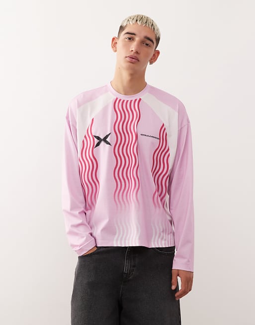 COLLUSION long sleeve football t-shirt in pink