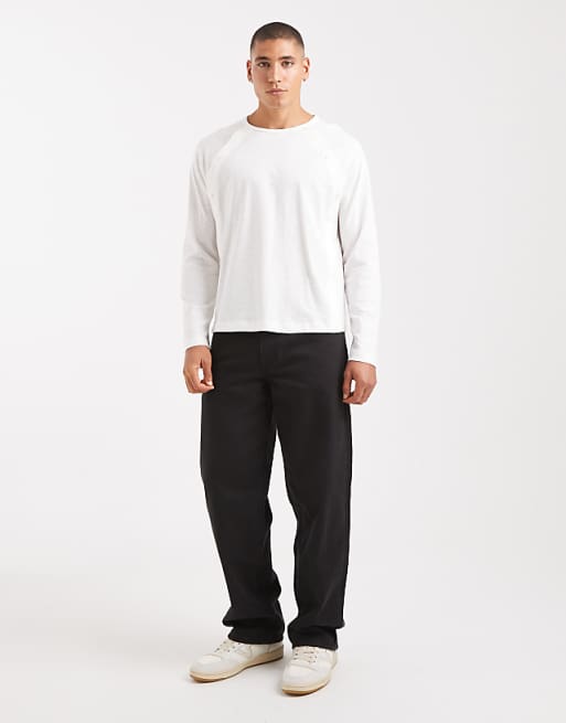 COLLUSION Long Sleeve Henley With Asymmetric Buttons In Ecru