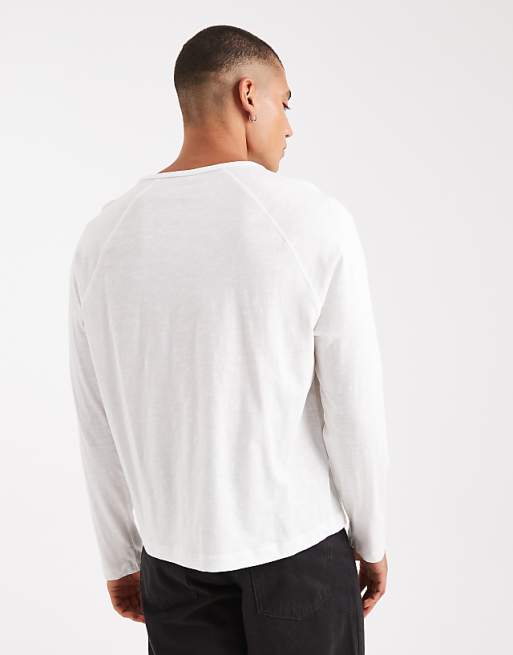 COLLUSION Long Sleeve Henley With Asymmetric Buttons In Ecru