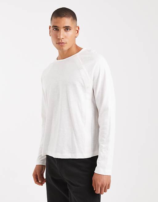 COLLUSION Long Sleeve Henley With Asymmetric Buttons In Ecru