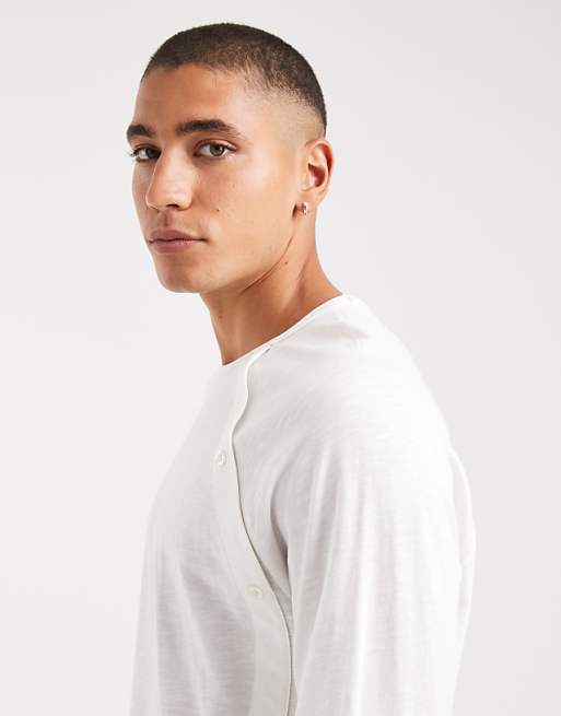 COLLUSION long sleeve henley with asymmetric buttons in ecru