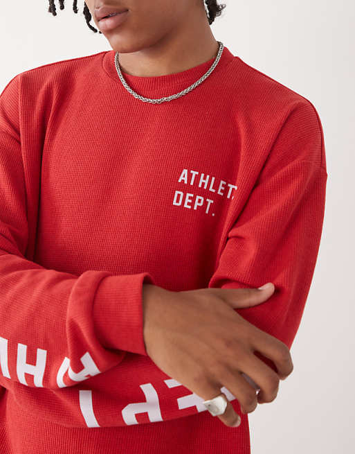 COLLUSION Long Sleeve Skater Fit T-shirt With Athletic Print In Red