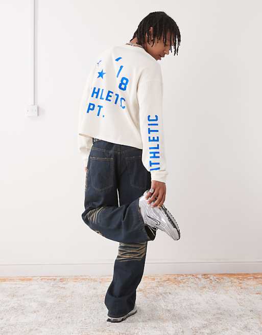 COLLUSION Long Sleeve Skater Fit T-shirt With Athletic Print In White
