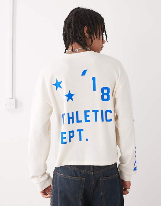 COLLUSION Long sleeve skater fit t-shirt with athletic print in white