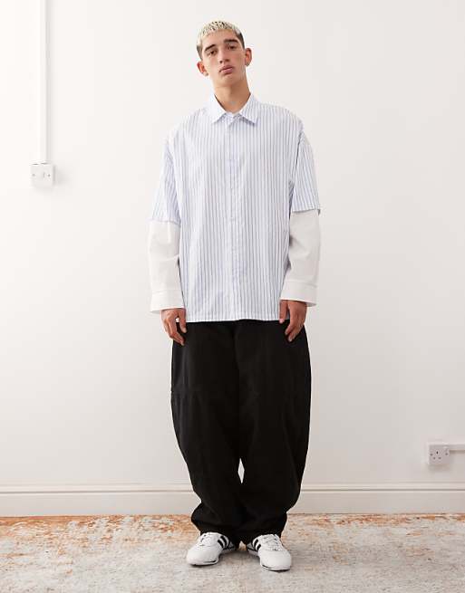 COLLUSION Oversized Boxy Double Layer Shirt In Blue Stripe