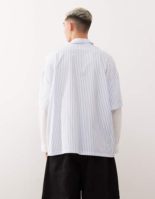 COLLUSION Oversized Boxy Double Layer Shirt In Blue Stripe