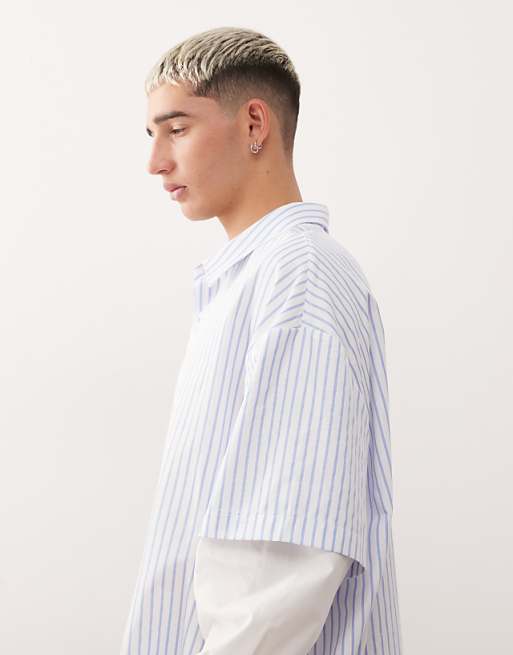 COLLUSION Oversized Boxy Double Layer Shirt In Blue Stripe