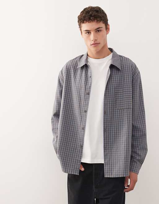 COLLUSION oversized long sleeve shirt in blue check COLLUSION oversized long sleeve shirt in blue check