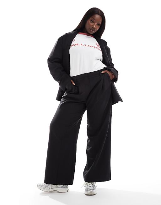 COLLUSION Plus Relaxed Wide Leg Tailored Trousers Co-ord In Black
