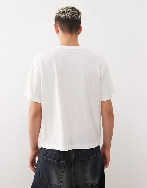 COLLUSION Premium Slim Tee In White Textured Cotton