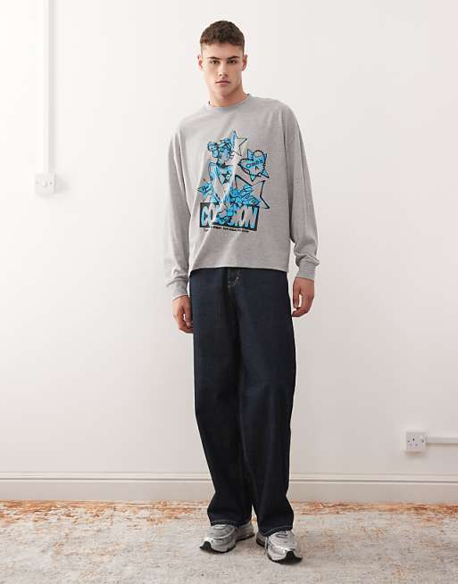 COLLUSION Printed T-shirt Oversized In Grey Marl