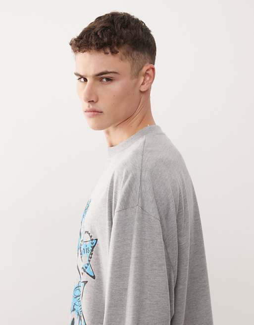 COLLUSION Printed T-shirt Oversized In Grey Marl