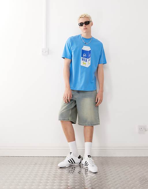 COLLUSION Skater Fit Graphic T-shirt With Milk Print In Blue