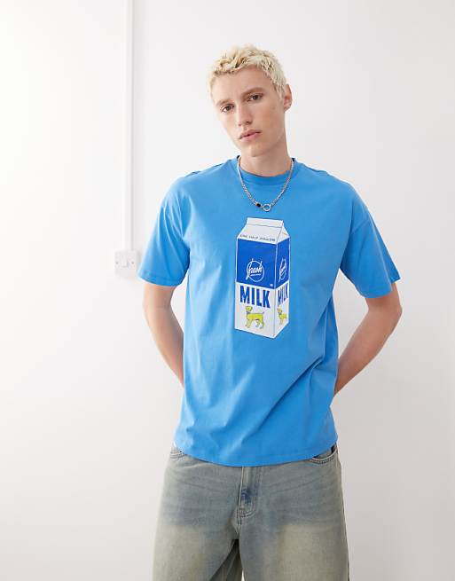 COLLUSION Skater fit graphic t-shirt with milk print in blue