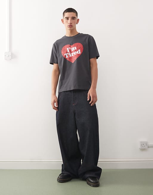 COLLUSION Slim Black Slogan T-shirt In Black