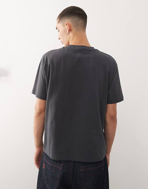 COLLUSION Slim Black Slogan T-shirt In Black