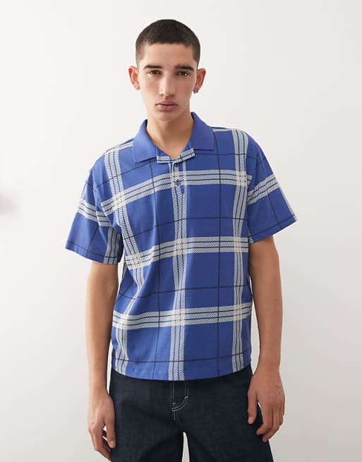COLLUSION Slim Boxy Polo In Blue Check