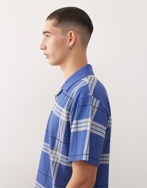 COLLUSION Slim Boxy Polo In Blue Check