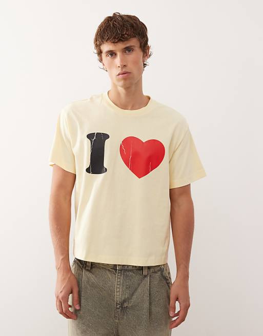 COLLUSION slim fit t-shirt in yellow with I LOVE graphic