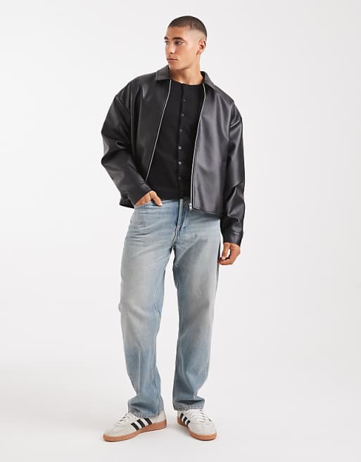 COLLUSION Slim Long Sleeve Button Thorugh T-shirt In Black