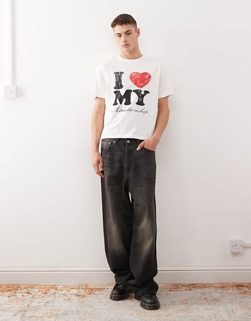 COLLUSION Slim White Slogan T-shirt