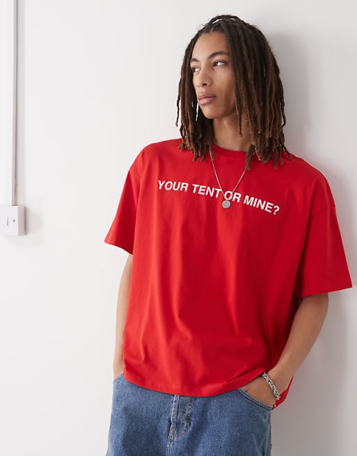 COLLUSION t-shirt in red with festival print