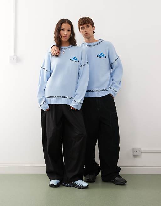 COLLUSION Unisex Blue Jumper With Surf Print