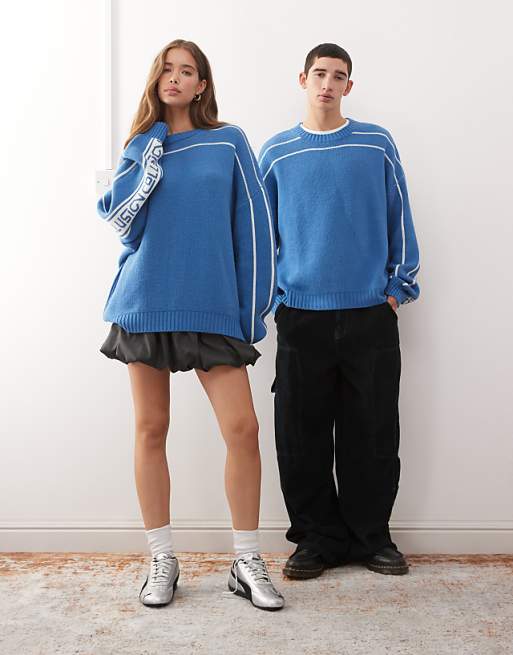 COLLUSION Unisex Boxy Fit Knitted Sweater Jumper In Blue
