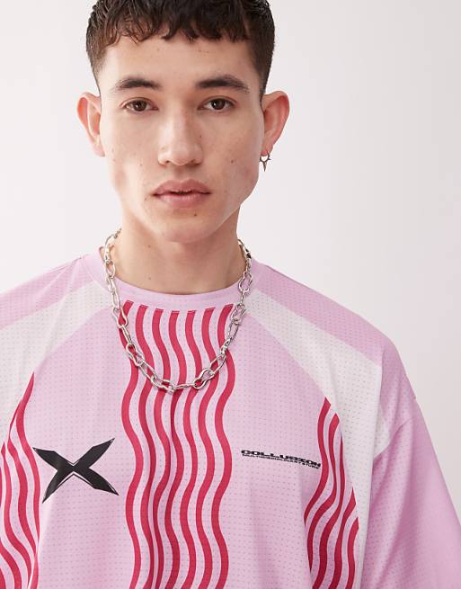 COLLUSION Unisex Football Top In Pink - LPINK