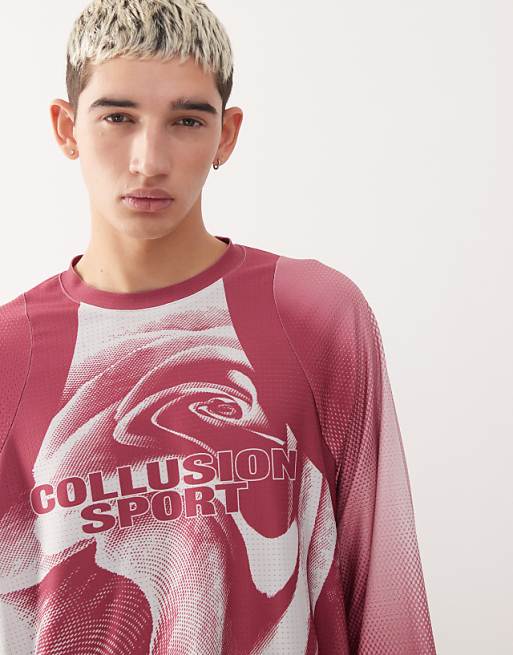 COLLUSION Unisex Graphic Football T-shirt In Burgundy