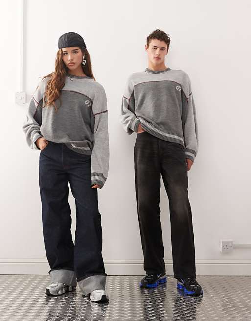 COLLUSION Unisex Knitted Racer Print Sweat