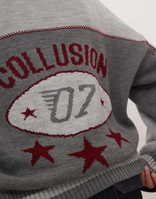 COLLUSION Unisex Knitted Racer Print Sweat