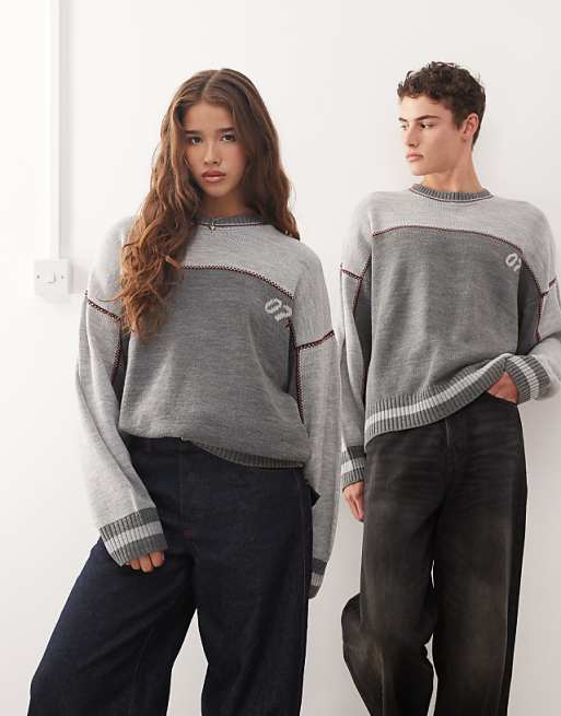 COLLUSION Unisex Knitted Racer Print Sweat