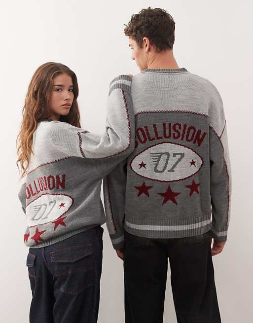 COLLUSION Unisex Knitted racer print sweat
