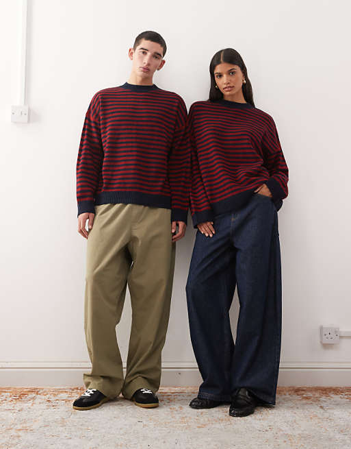 COLLUSION Unisex Striped Jumper In Red And Black