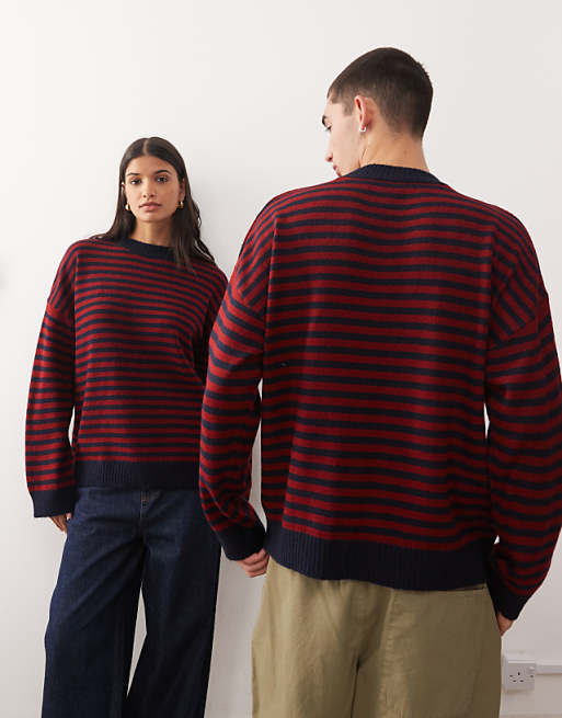 COLLUSION Unisex Striped Jumper In Red And Black