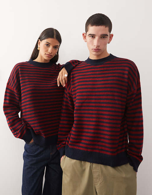 COLLUSION Unisex striped jumper in red and black