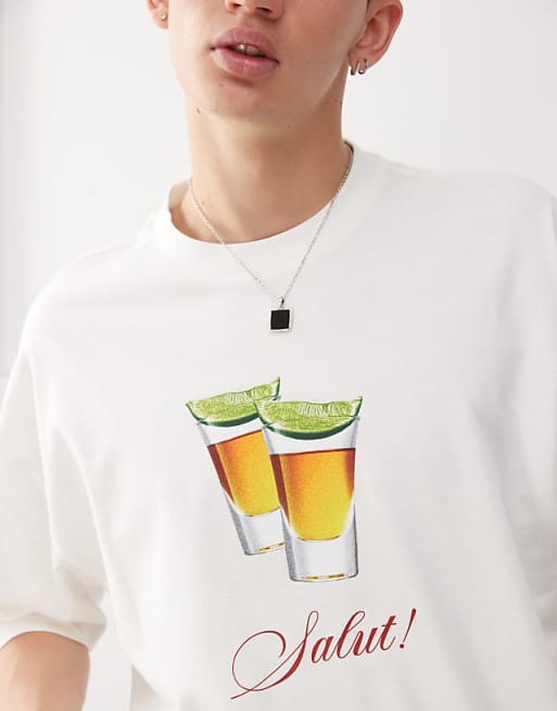 COLLUSION Unisex White T-shirt With Shots Graphic