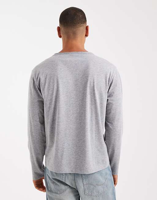 COLLUSION V Neck Buttonless Henley Long Sleeve T-shirt In Grey