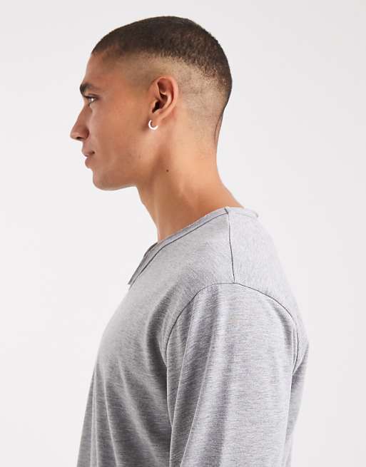COLLUSION V Neck Buttonless Henley Long Sleeve T-shirt In Grey