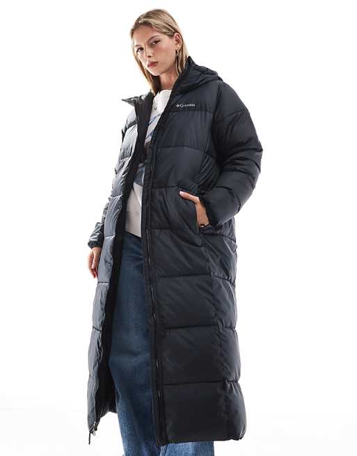 Columbia Puffect II Long Line Puffer Coat In Black
