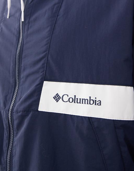 Columbia Spire Valley Hooded Windbreaker In Navy