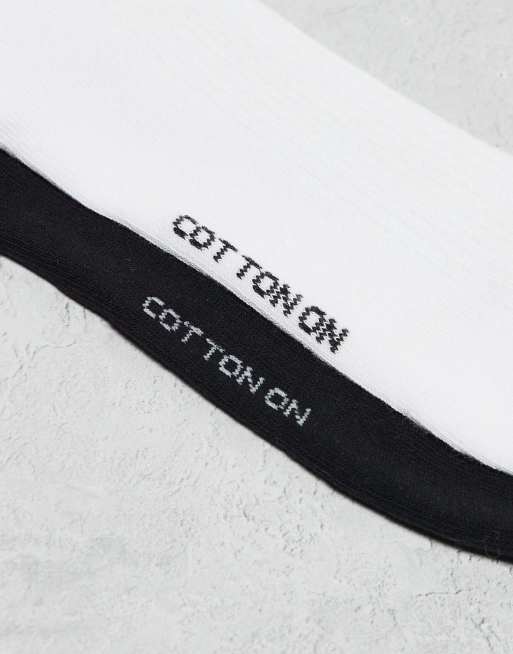 Cotton On 2 Pack The Perfect Pair Frill Rib Crew Sock In Black And White
