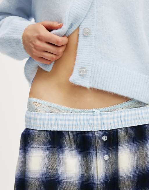Cotton On Flannel Wide Leg Pant In Blue